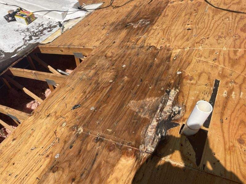 Damaged hotel roof decking